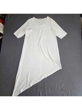 Bryn Walker Small Asymmetric Hem Dress White Bamboo Organic Cotton Blend USA